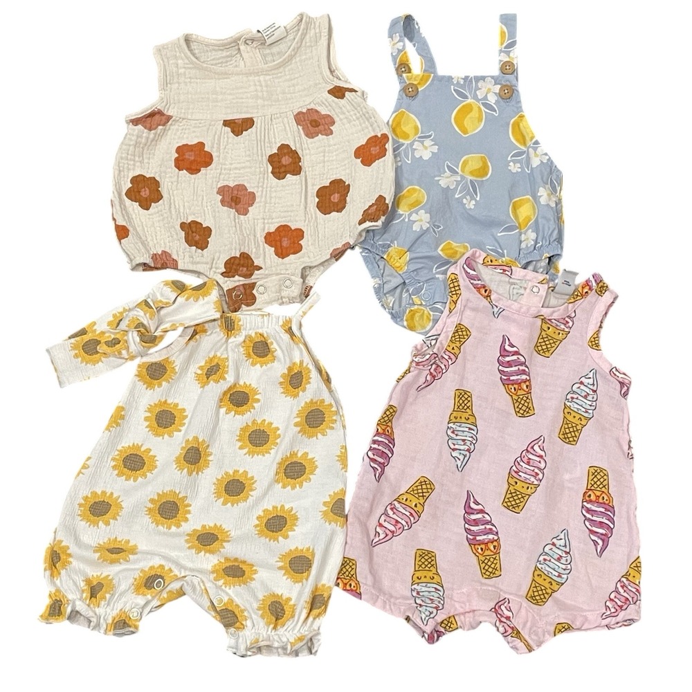 Baby Girls Bundle Outfits 3-6 Months One Piece Romper Bodysuits lot of 4